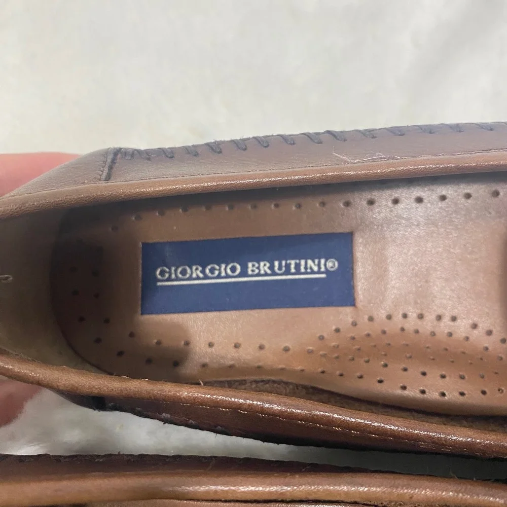 Giorgio‎ Brutini Mens 9.5 Brown Leather Woven Tassel Loafers Dress Shoes Preppy